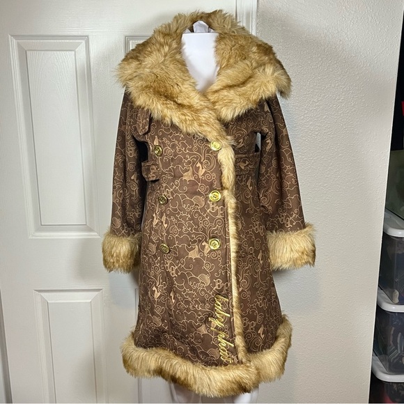 Baby Phat Vintage Coat Jacket Brown Fur Womens Mob Wife Penny Lane Y2K - Picture 16 of 16